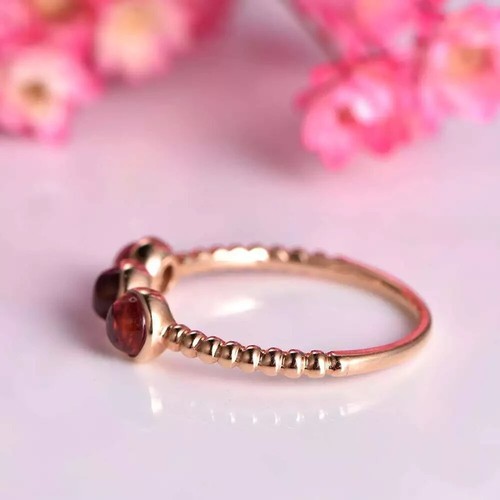 14k solid Rose gold Pink Tourmaline Gemstone Dainty Twisted Wedding Band Ring - Picture 5 of 7