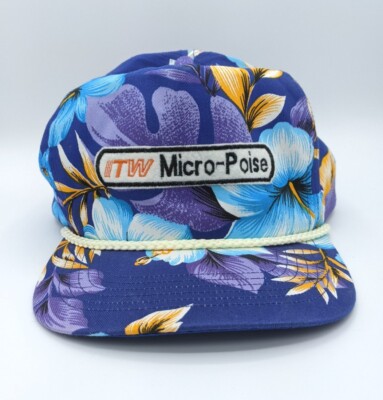 Vintage ITW Micro-Poise Snapback Rope Hat Cap Tropical Hawaiian Floral San Sun
