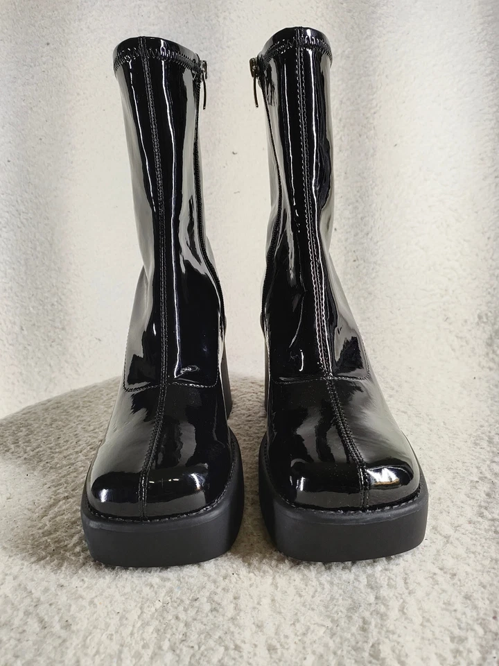 Botas de mujer Nine West Gerri3 6,5 charol negro cremallera tacón grueso Foto 2 de 4