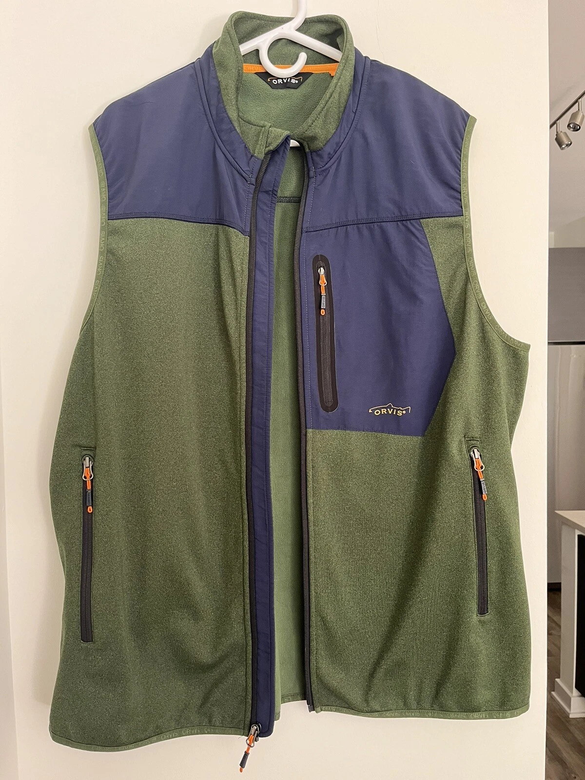 Orvis Performance Fleece Lined Full Zip Green Blue Vest Size XL - New No Tags