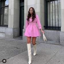 Zara * Pink Short Poplin Dress Long Sleeves Bloggers favorite! 