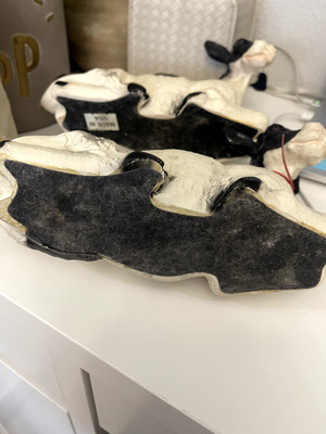 Set of 2 Vintage 1987 Large Resin Black & White Holstein Lying Down Cow 10 .