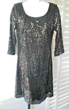 White House Black Market Black Sequined Scoop Neck Shift Dress Size S NWT