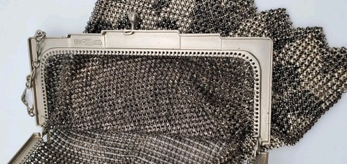 Vintage Art Deco Whiting Davis Mesh Purse Black Enameled - Picture 6 of 15