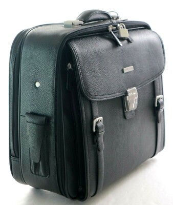 Brooks Brothers Genuine Pebbled Leather Trolley Travel Bag Black  