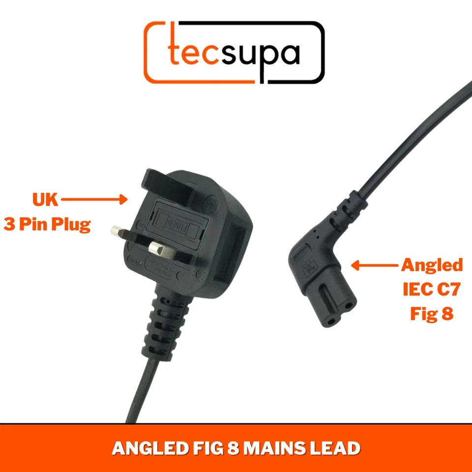 Long UK Mains Power Lead for LED / 4K TV's - Fig 8 2 Pin - 0.5-5m - Black/White - Image 3 of 4
