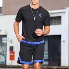 Men Summer Outfit 2-Piece Set Short Sleeve T-Shirt and Shorts Sweatsuit Set