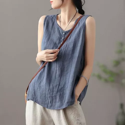 Women's vest, camisole sleeveless button up shirt casual solid color T-shirt- - Bild 11 von 20
