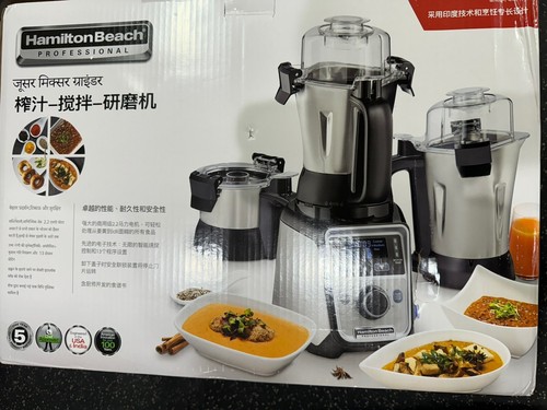 Hamilton Beach Professional 4-in-1 Juicer Grinder, 3 Leakproof Jars, Black/Gray