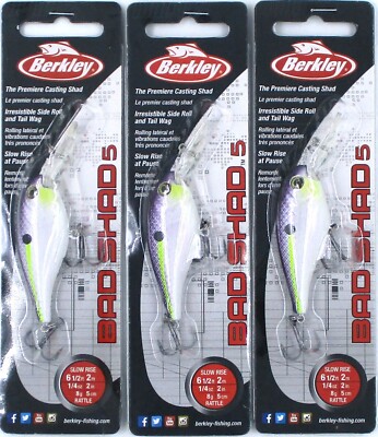 (3) Berkley 1/4 Oz 2'' Bad Shad 5 Rattle Crankbaits Purple Glimmer BHBBS5-PPG New