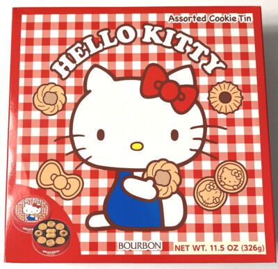 Hello Kitty Sanrio Bourbon Empty Kids Collectible Square Cookie Box Red Gingham