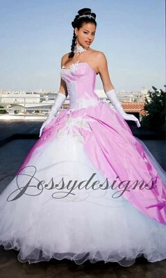 Duchesses Blau Rosa Brautkleid Ballkleid Schulterfrei Schnürt Übergröße Gr.32-60 - Bild 1 von 4