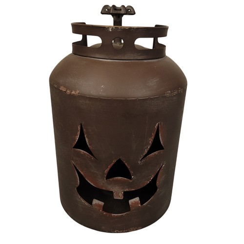 Rustic Charcoal Metal Replica Propane Jack O Lantern Halloween Home Decor 14"