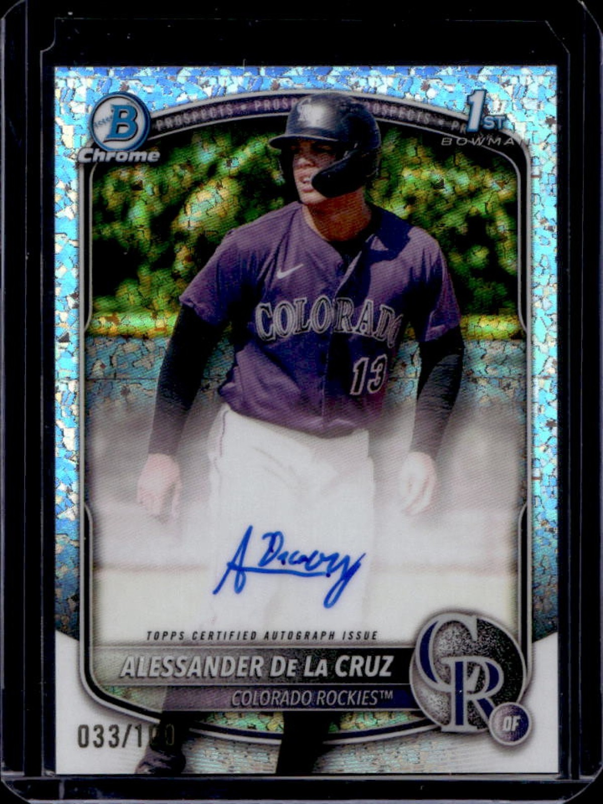 2025 Bowman Chrome Alessander De La Cruz Auto Mini Diamonds Refractor 1st #/100