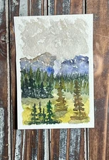 Original ACEO Miniature Watercolor “Mountain Trees” Landscape Painting