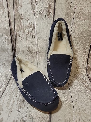 Koolaburra by UGG Lezly Insignia blau Wildleder Damen Kunstfell Mokassin Slipper 9