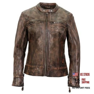 Women's Top Quality Motorcycle Riding Leather Jacket Large Jkl1024-brown