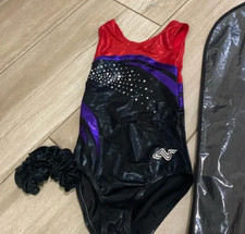 Alpha Factor Red Purple Black Gymnastics with Sequins Leotard Girls Size Medium