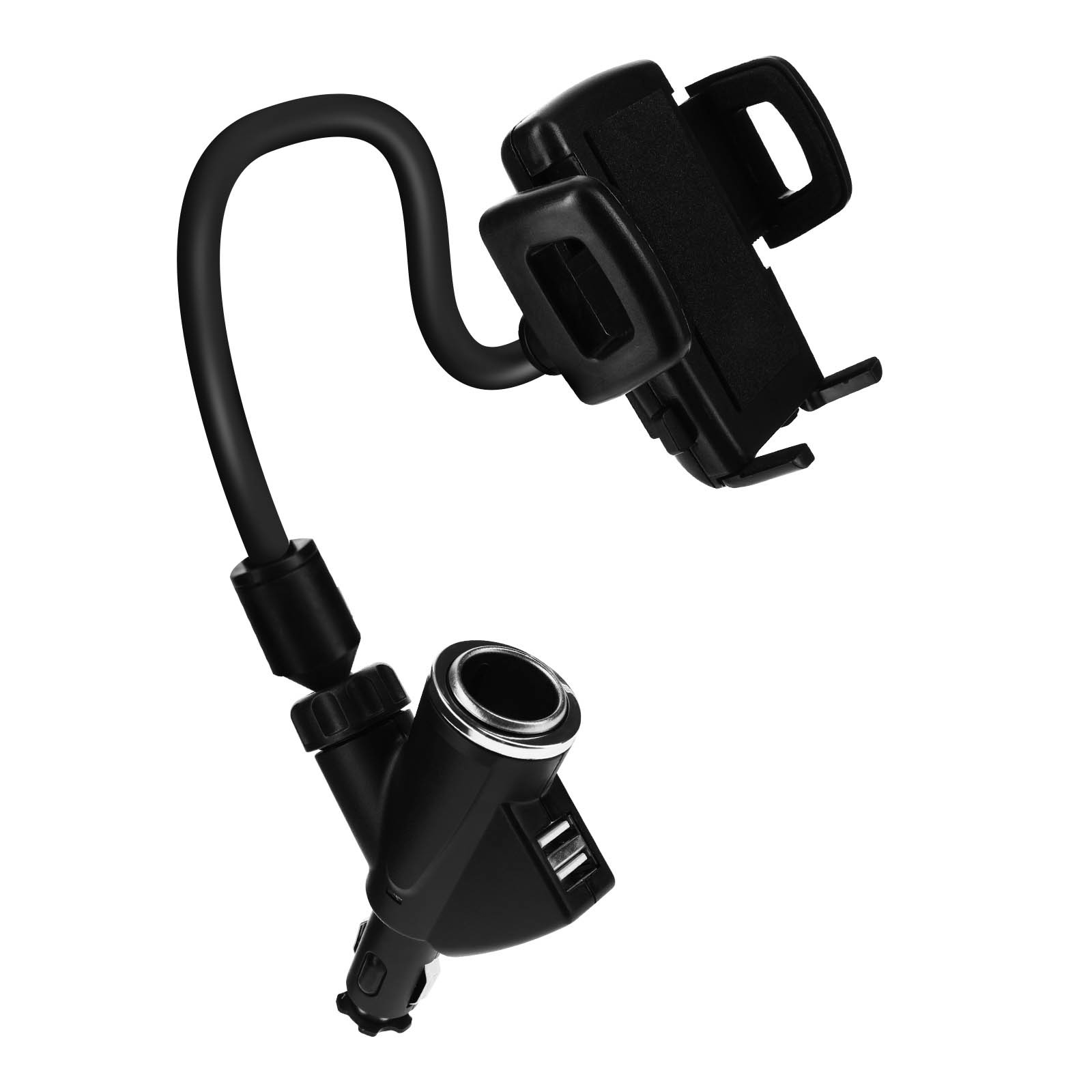 Support voiture allume cigare avec double port USB de recharge rapide et prise femelle 12V