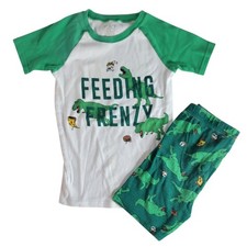 Children's Place Pajama Set Green Size 8 T Rex Dino Frenzy Shorts Short Sleeve