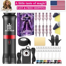 Tattoo Machine Kit with Pen, Ink and Needles for Beginners RCA power adapte...