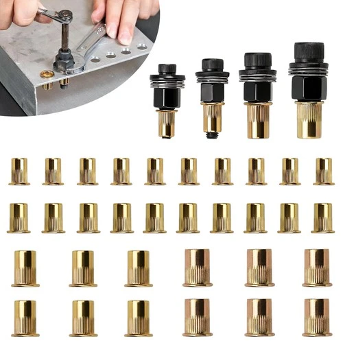36 PCS Manual M6–M12 Rivet Nut Adapters Carbon Steel Threaded Insert Rivnut Set
