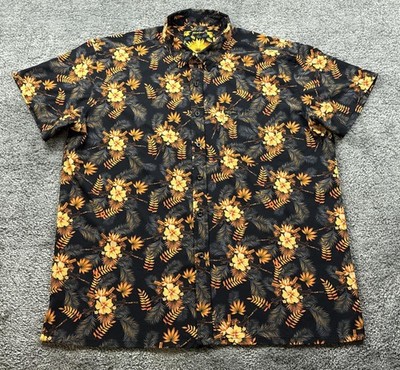 Retro Rifle Shirt Mens 2XL Black Tropics Floral Gun Hawaiian Short Sleeve