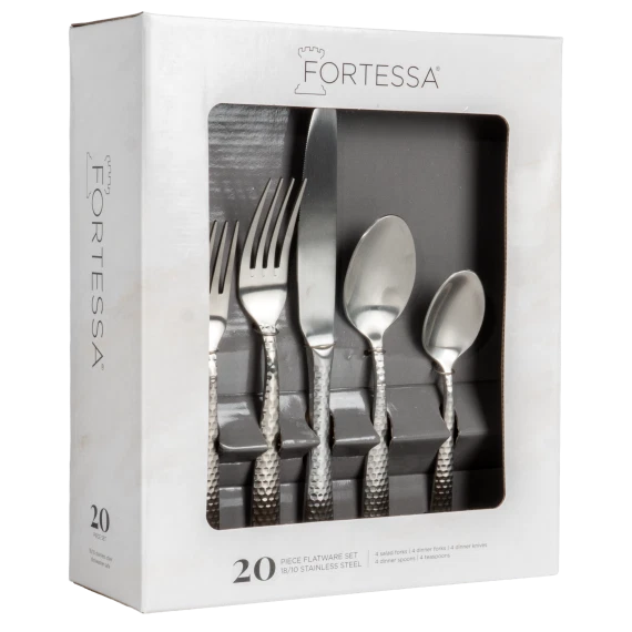 Fortessa Lucca Faceted Brushed 18/10ss 20pc Flatware Set - Image 4 of 4