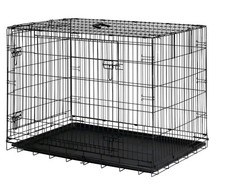 Double Door Pet Cage &Tray 42inc Extra Large Black Metal Puppy Pet Carrier-USED