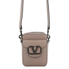 Valentino Garavani Loco V Logo Shoulder Bag Leather Greige