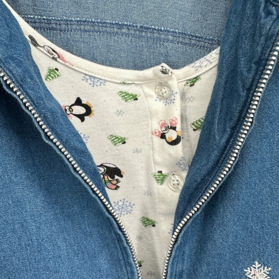 Vtg Fashion Bug Penguin Denim Jacket 30/32W Winter Holiday Embroidered Zip - Image 3 of 4