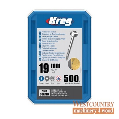 Kreg SPS-F075-500 - Kreg Sacklochschrauben - 19 mm / 0,75'' x 6 fein, Pan-Head, qt