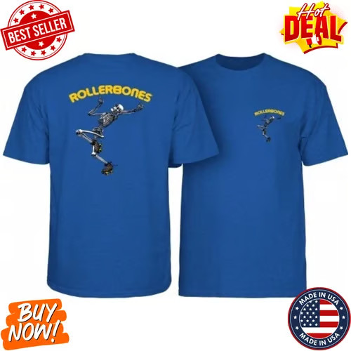 RollerBones Style Dancing Skeleton Blue T-Shirt Retro Skater Inspired Graphic T