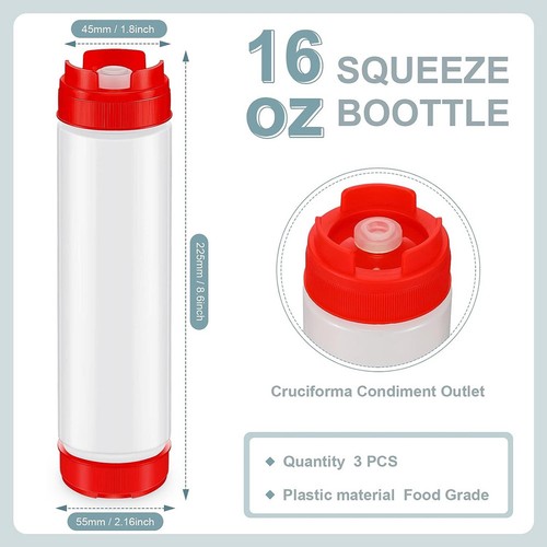 16 Oz Inverted Plastic Squeeze Bottles, Refillable Tip Dispenser3160 - Picture 7 of 7