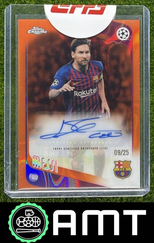 Lionel Messi 2025-26 Topps Chrome UEFA 9/25 Legends Auto Orange Lava Refractor