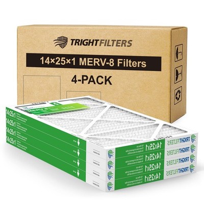 14x25x1 Air Filter 4 Pack, Durable MERV 8 Pleated Home HVAC AC Furnace Filter...