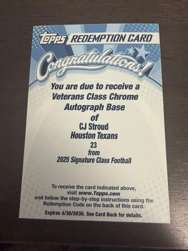2025 Topps Signature CJ Stroud Red (RAW)