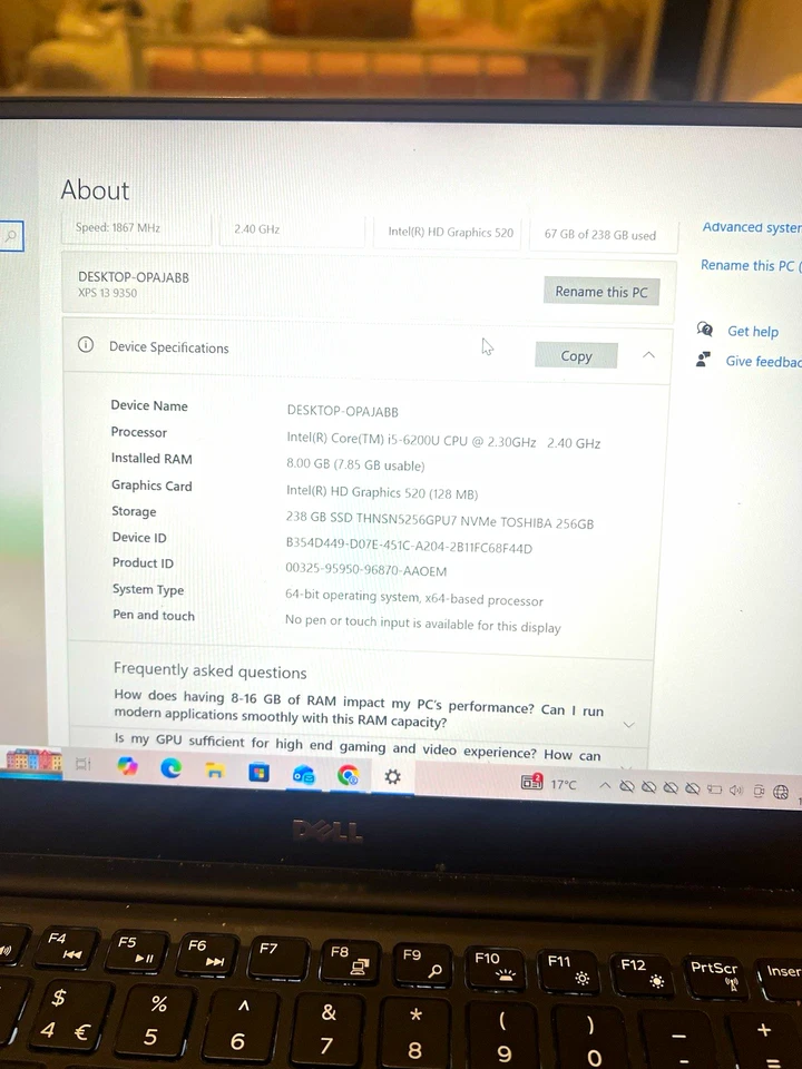 Dell XPS 13 9350 13.3in i5-6200U 8GB 256GB SSD Win 10 FHD Webcam, photo 1 of 5