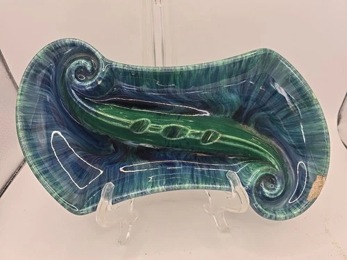 Vtg MCM Royal Haeger USA Turquoise Green Lava Atomic Ashtray 2072  9.25 In