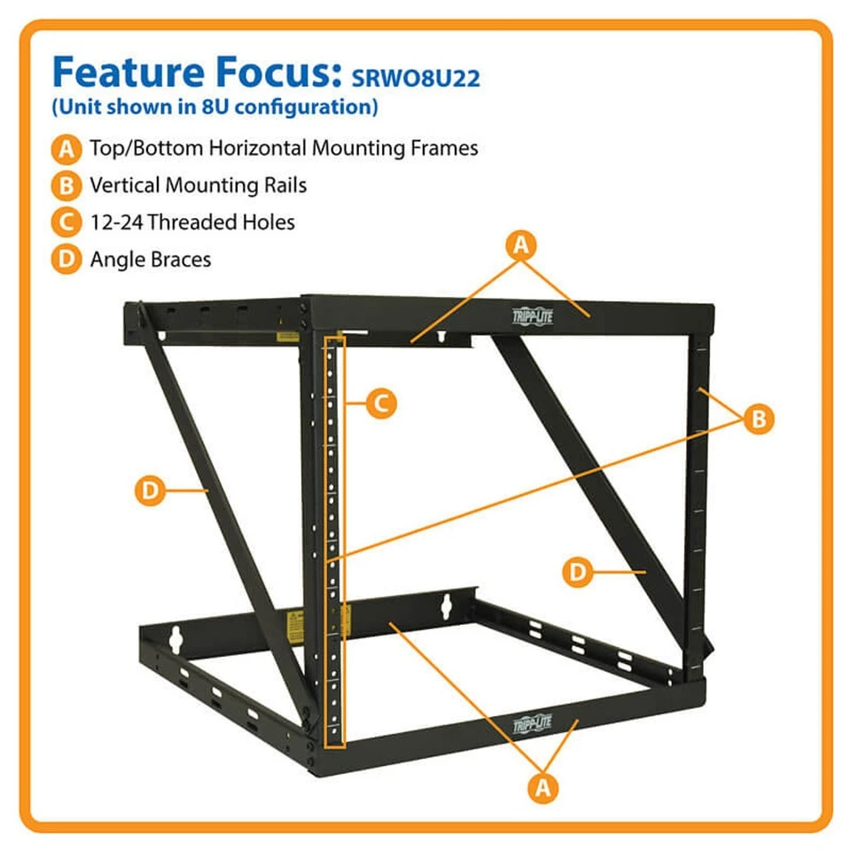 Tripp Lite SRWO8U22 Wall Mount Open Frame Rack Configurable As 8U 12U 22U - Image 4 of 4