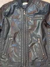 H M Faux Leather Jacket Youth 4-5Y Black Zippered Pockets Work Previously Owned