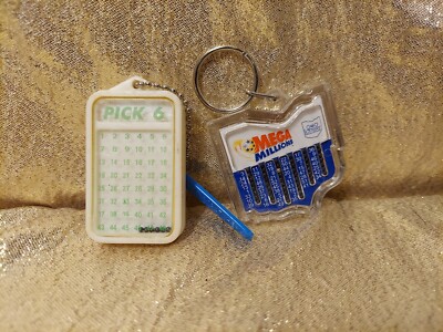 2 Vtg Ohio Lottery Number Picker Key Chains Double-sided Mega Millions & Pick 6