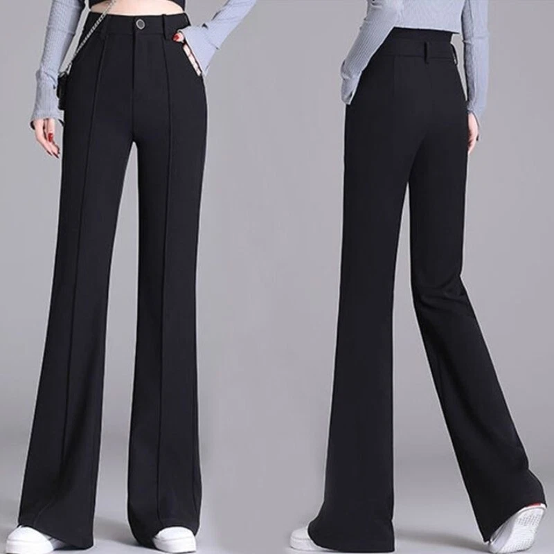 Womens Flare Leg Pants Elegant Long Regular Fit Black S 