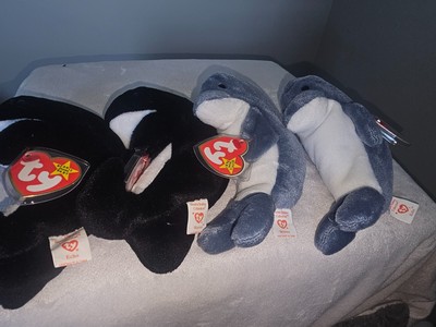 TY beanie baby Waves and Echo, RARE error and correct set, with tag protectors!
