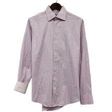 Robert Graham Men's Button Front Shirt Striped Lilac Purple Flip Cuff Sz 15.5/39