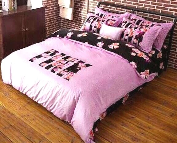 Victorias Secret Pink Black Rose Floral Duvet Comforter Cover Twin
