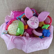 Baby Girl Gift Basket Set Toys Baby Shower Bib Book Rattle Piglet StuffyGS1-1002