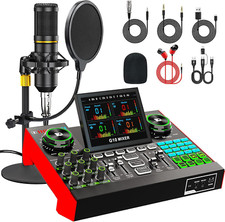 Podcast Microphone Bundle with Live Sound Card Audio Mixer, Podcast Equipment Bu