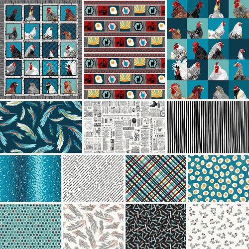 Studio E - Zooming Chickens - Tossed Feathers - Teal, Fabric BTY - Picture 3 of 5