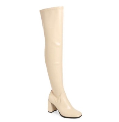 OPEN EDIT Women s Briar Over The Knee Boots Faux Leather Cream NEW Sz 6.5